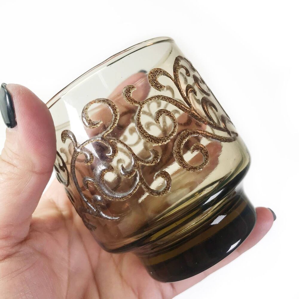 Libbey PRADO Old Fashioned Glass Tawny Brown Raised Swirl
